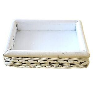 Vintage Rattan Wicker Jewelry Holder Trinket Box Key Holder White - Flawed